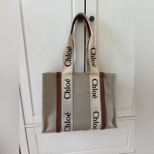 Chloe Cream and Brown Tote Bag with Luxurious Leather Accents